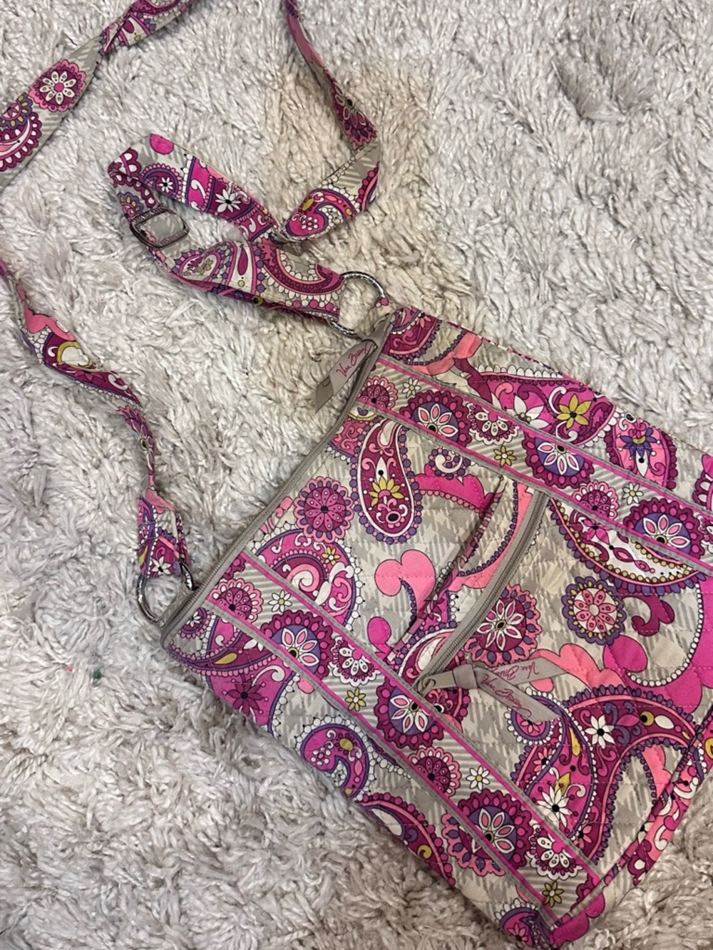 Vera Bradley VTG Pink Paisley Quilted Crossbody Bag